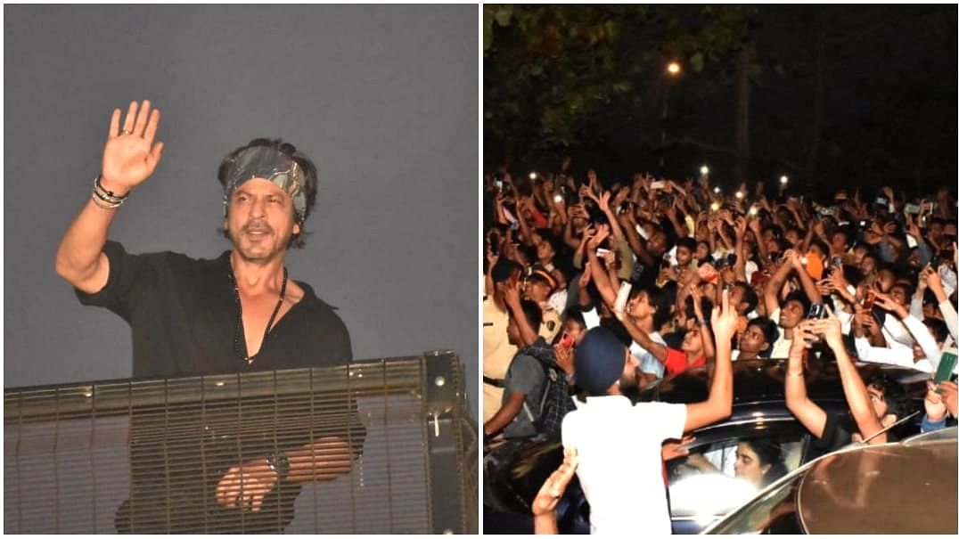 <div class="paragraphs"><p>Shah Rukh Khan waves at his fans waiting outside Mannat.</p></div>