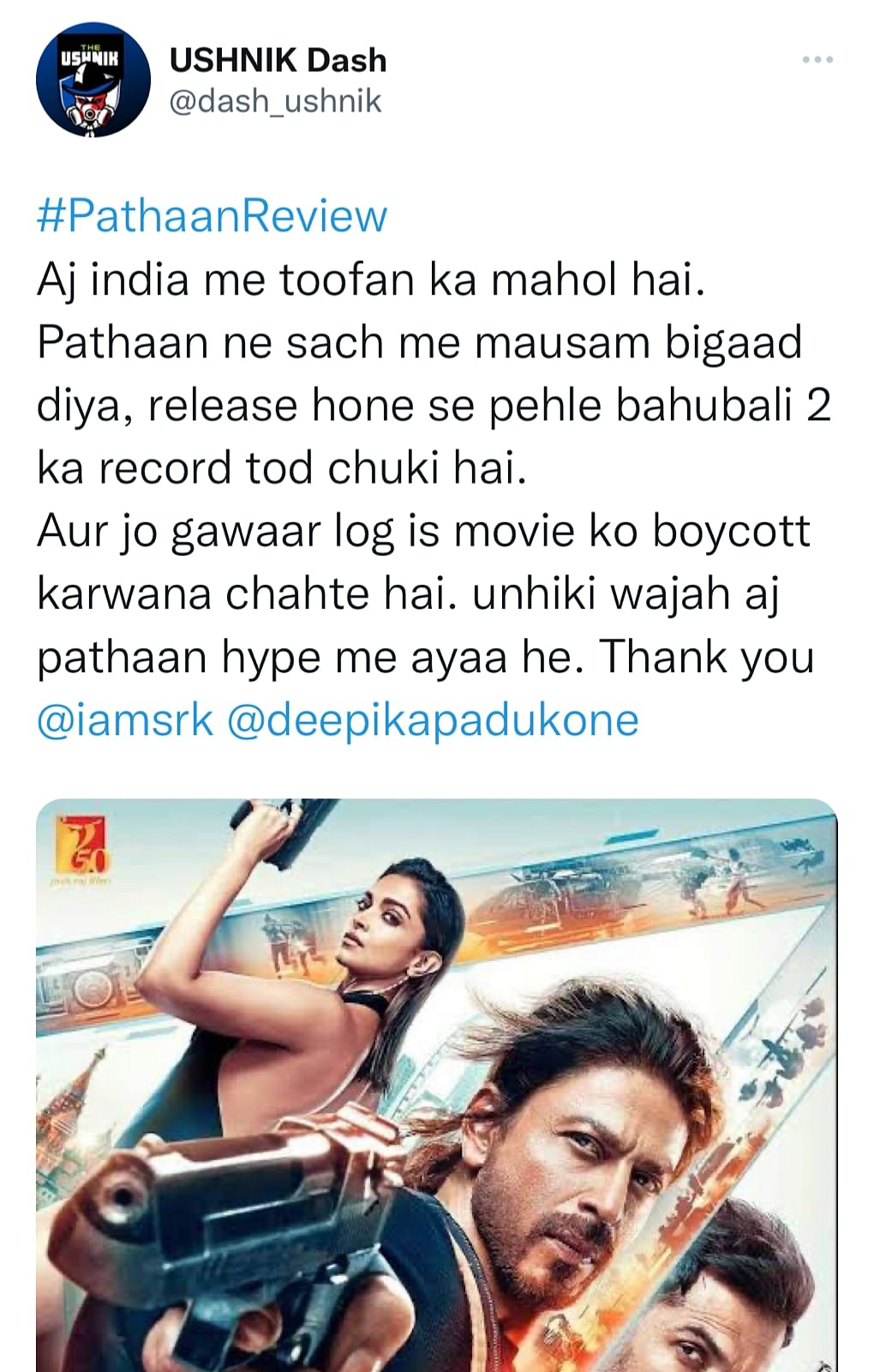 Fans make #PathaanFirstDayFirstShow trend on Twitter as Shah Rukh Khan and Deepika Padukone's 'Pathaan' releases.