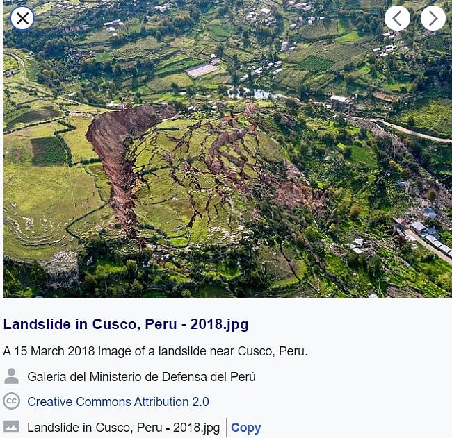The 2018 picture is from the Cusco region of Peru and showed the impact of a landslide. 