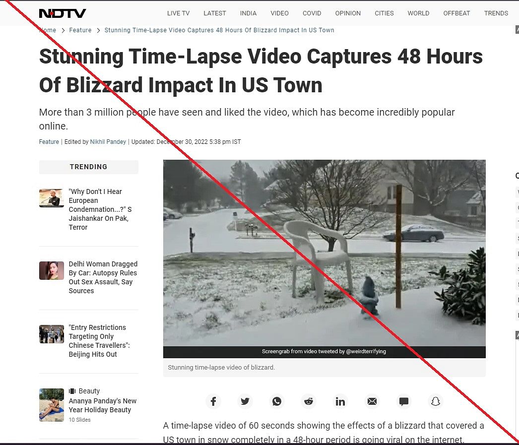 The video could be traced back to at least January 2016 and is unrelated to the recent blizzard.