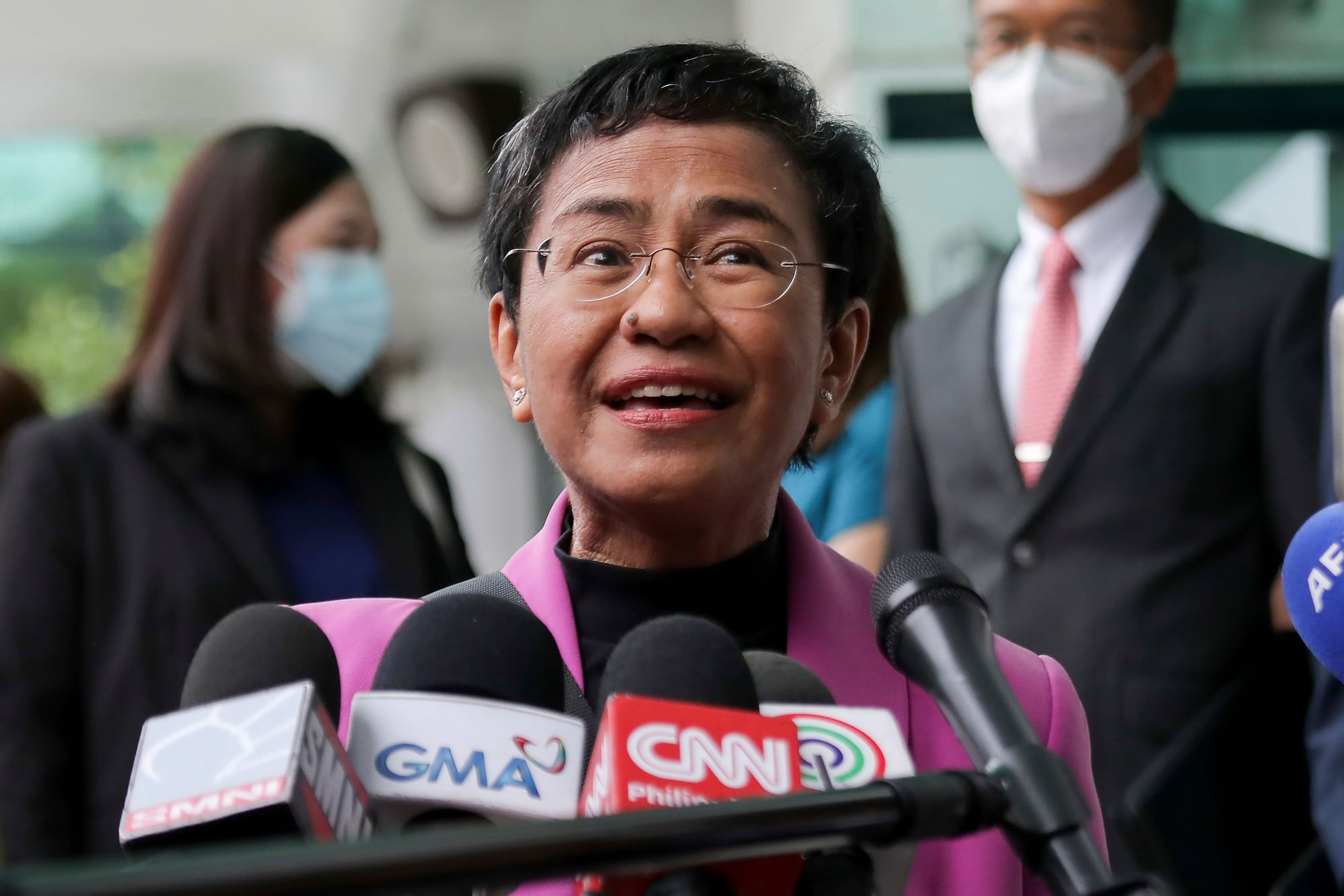 <div class="paragraphs"><p>Filipino journalist Maria Ressa, one of the winners of the 2021 Nobel Peace Prize and Rappler CEO, speaks to the media after a court decision at the Court of Tax Appeals in Quezon City, Philippines on Wednesday, 18 January. The tax court on Wednesday cleared Ressa and her online news company of tax evasion charges she said were part of a slew of legal cases used by former President Rodrigo Duterte to muzzle critical reporting.</p></div>
