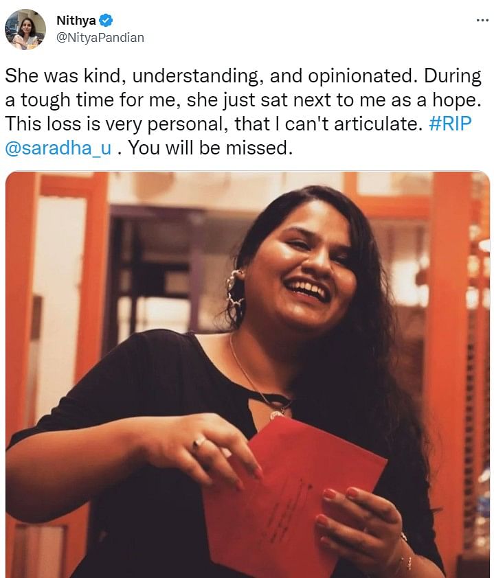 Saradha U, a Chennai-based reporter with The News Minute, passed away on Sunday, 8 January.