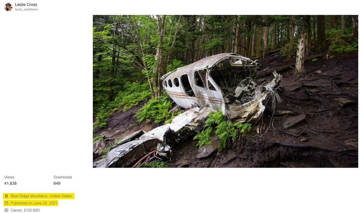 This image shows a plane that crashed in 1983 in Browning Knob in North Carolina.