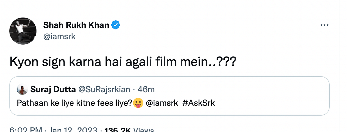 Shah Rukh Khan hosted an #AskSRK on Twitter for fans on 12 January. 