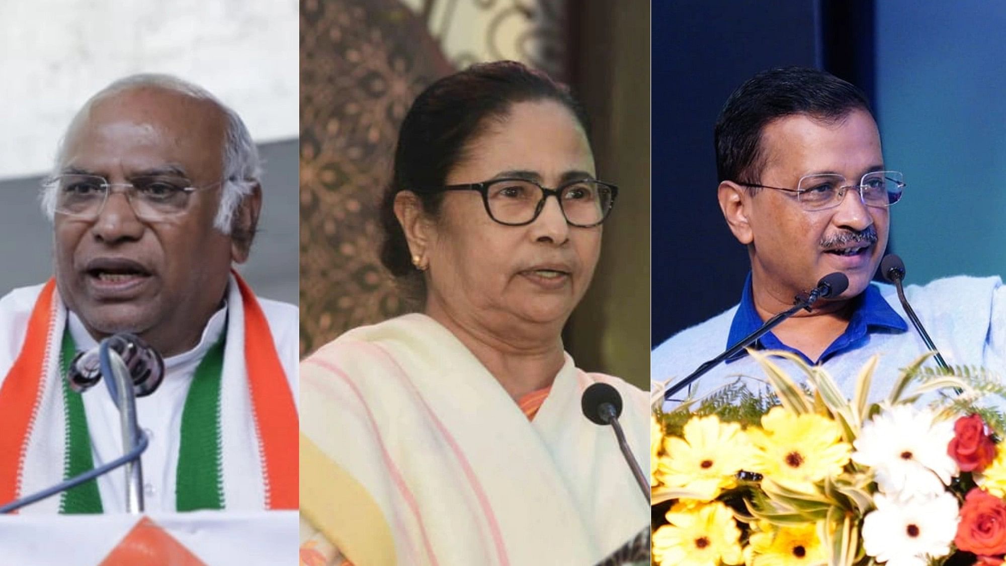 <div class="paragraphs"><p>From left to right:&nbsp;Mallikarjun Kharge, Mamata Banerjee, and Arvind Kejriwal.&nbsp;</p></div>
