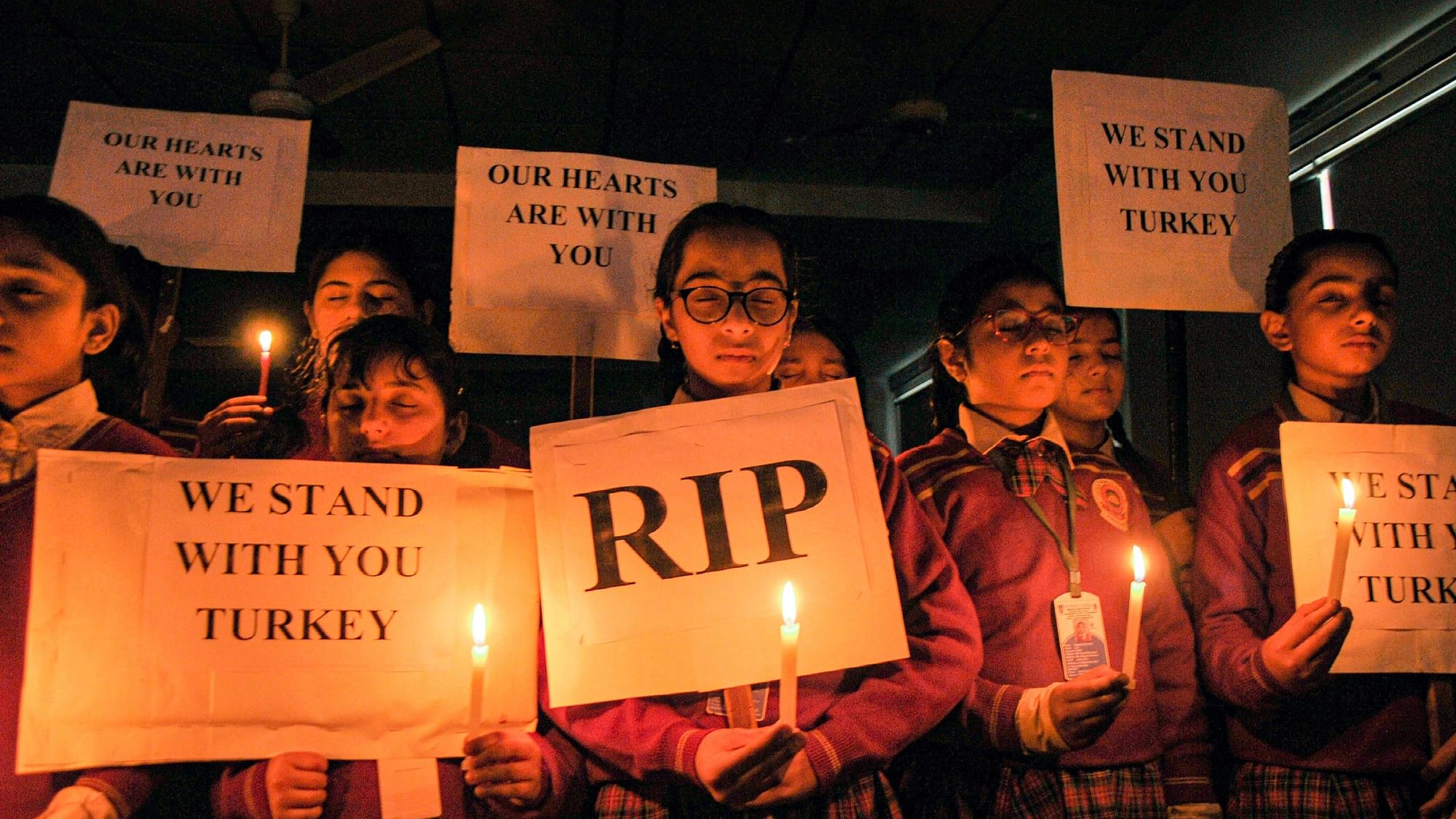 <div class="paragraphs"><p>Amritsar: Students hold a candlelight vigil for the victims of the earthquake in Syria and Turkey, in Amritsar on Tuesday, 7 February.</p></div>