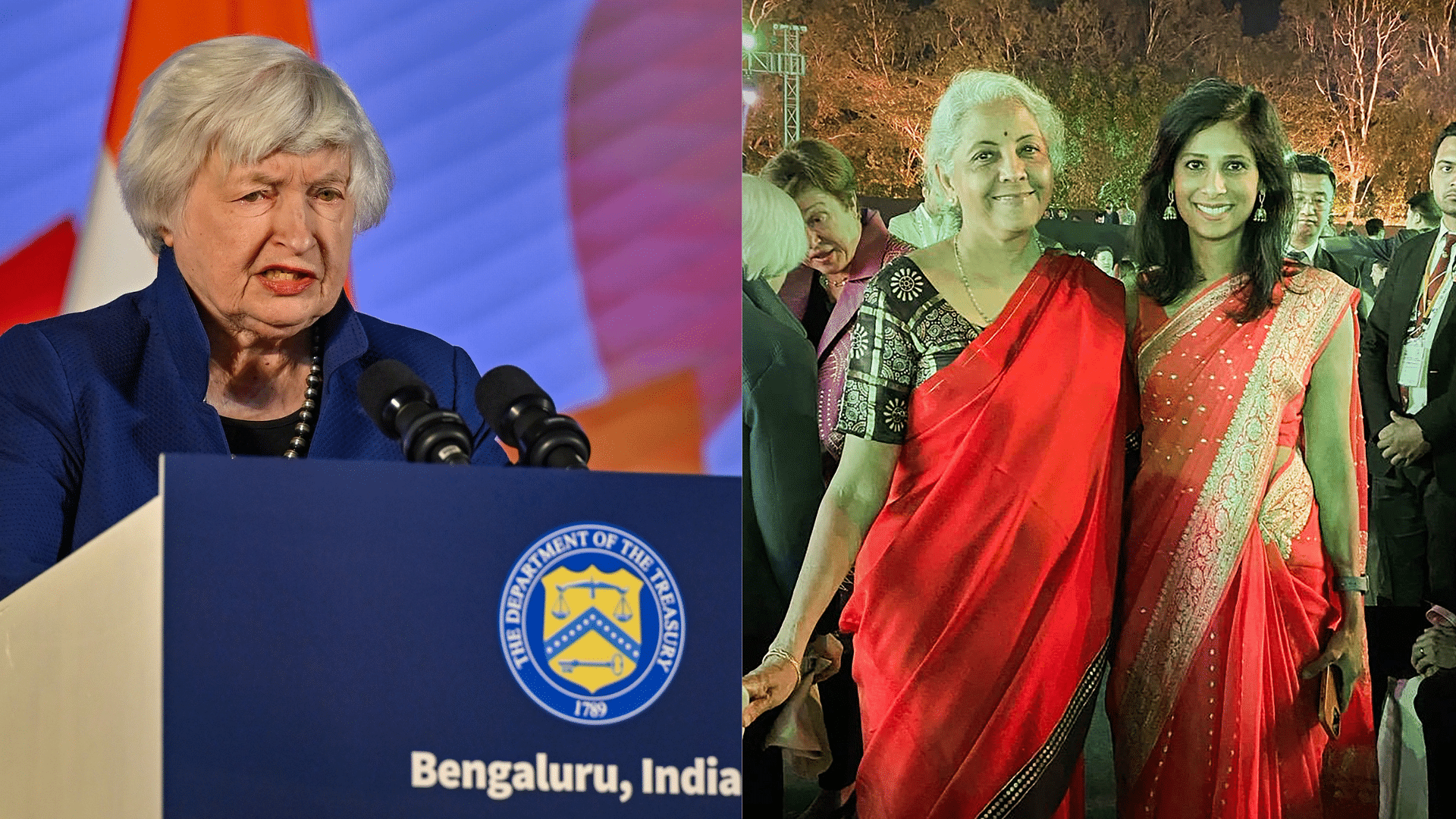 <div class="paragraphs"><p>United States Secretary of Treasury Janet Yellen, Union Finance Minister&nbsp;Nirmala Sitharaman and&nbsp;Deputy Managing Director of the International Monetary Fund (IMF) Gita Gopinath at the G20 FMCBG meeting in Bengaluru.</p></div>