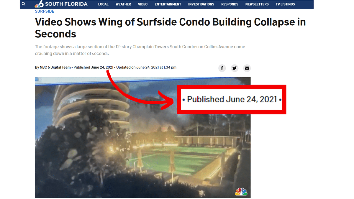 The 2021 video shows the collapse of a 12-story condominium in Florida, United States. 