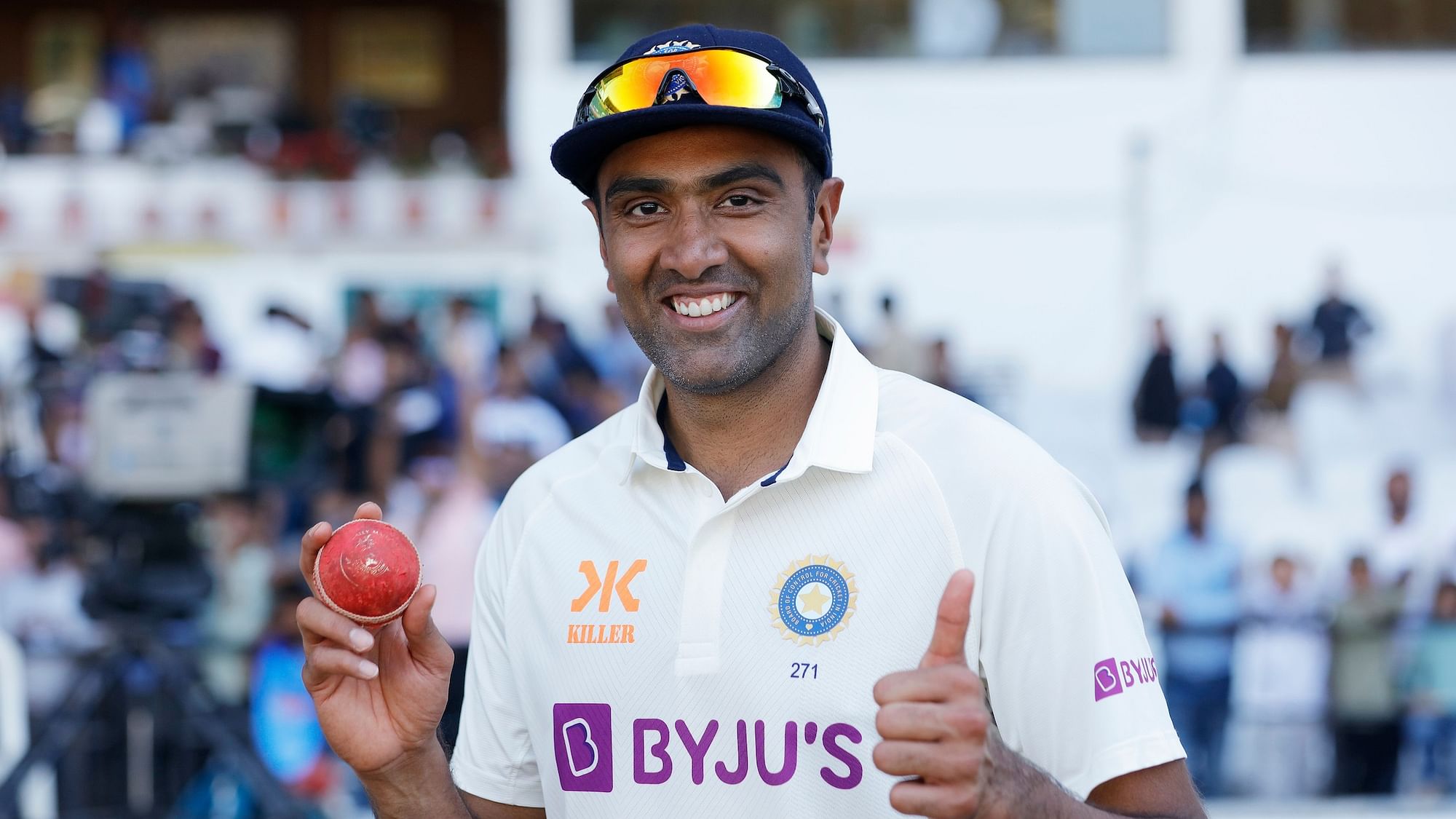 <div class="paragraphs"><p>R Ashwin with the ball after taking a fifer on Day 3 of the first Test against Australia.</p></div>