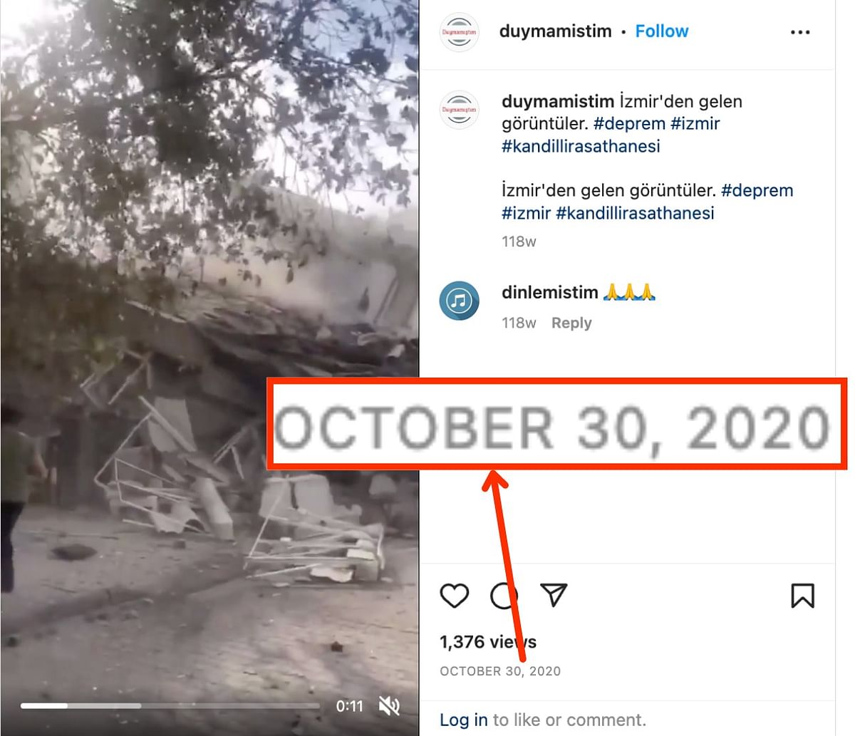 Both videos have been on the internet since October 2020 and are not recent visuals of the earthquake in Turkey.
