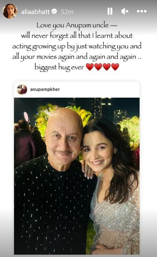Alia Bhatt also took to Instagram to react to the sweet post. 