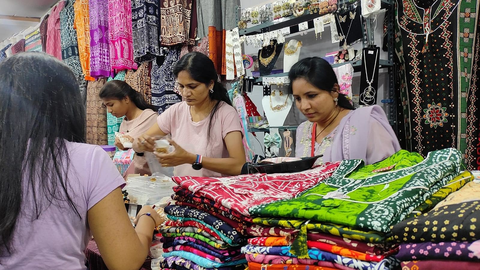 <div class="paragraphs"><p>Shazia (middle) and Yasmin (right) are both corporate employees based out of Hyderabad. They run a jewellery stall at Numaish in Hyderabad&nbsp;– as a hobby.</p></div>