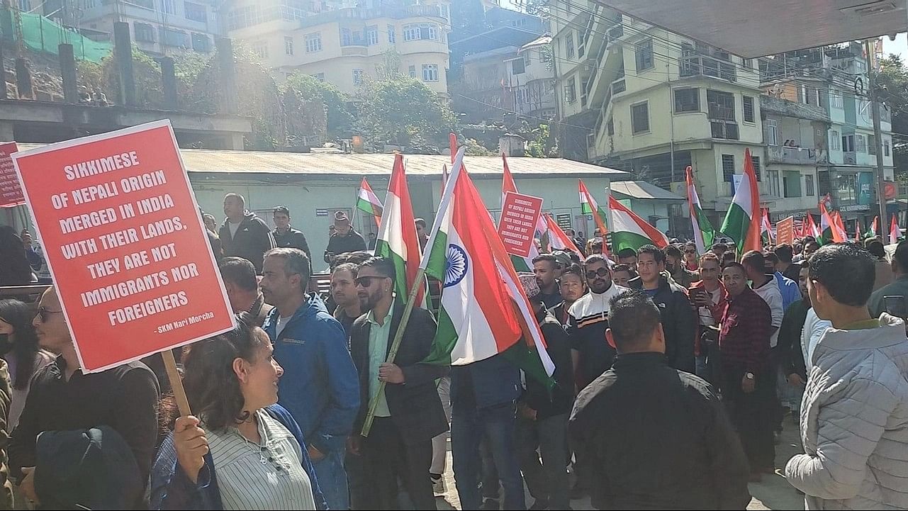 <div class="paragraphs"><p>Protesters take out a rally in Gangtok on Sunday, 5 January.&nbsp;</p></div>
