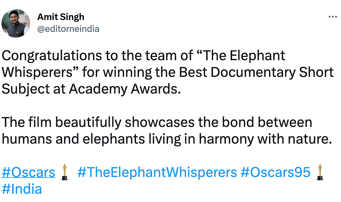 'The Elephant Whisperers' won the 'Best Documentary Short Film' & 'Naatu Naatu' bagged the 'Best Original Song'
