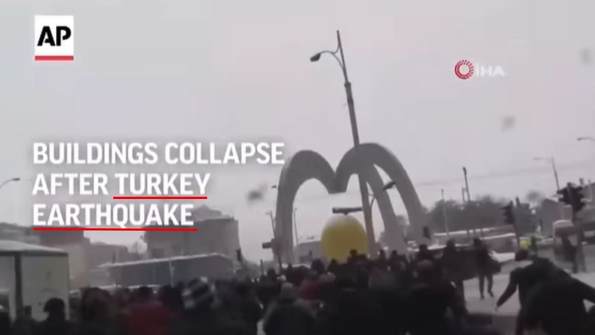 The video dates back to February and shows buildings collapsing in Turkey due to earthquakes.