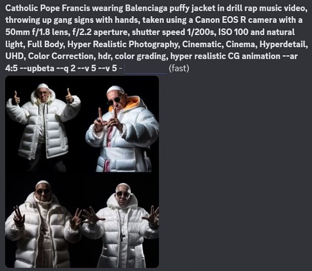 This image of Pope Francis wearing a puffer jacket is not real, but an AI-generated image.