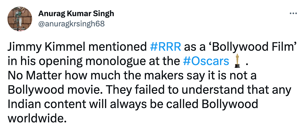 Netizens quickly pointed out that 'RRR' is a Telugu-language movie, and not a Bollywood film.