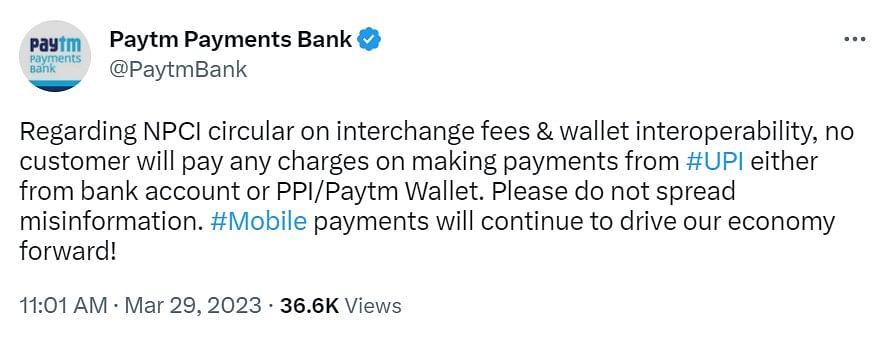 Only merchants will pay 1.1 percent fee on UPI transactions of Rs 2000 or more, customers won't be charged extra.