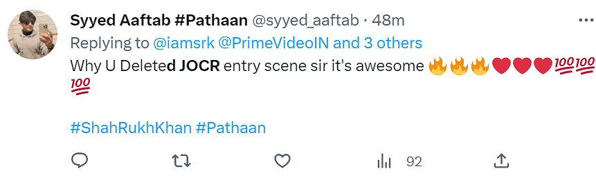 Shah Rukh Khan's Pathaan released on Prime Video on 22 March.