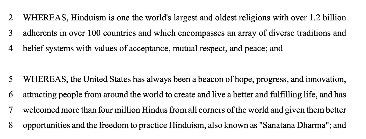 The resolution pertains to "anti-Hindu bigotry" and does not call Hinduism the most tolerant or the best religion.