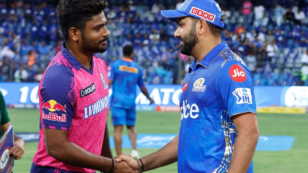<div class="paragraphs"><p>Rohit Sharma captain of Mumbai Indians and Sanju Samson captain of Rajasthan Royals during the toss of the match 42 of the Tata Indian Premier League 2023 (the 1000th match of the Indian Premier League since its inception in 2008) between the Mumbai Indians and the Rajasthan Royals</p></div>