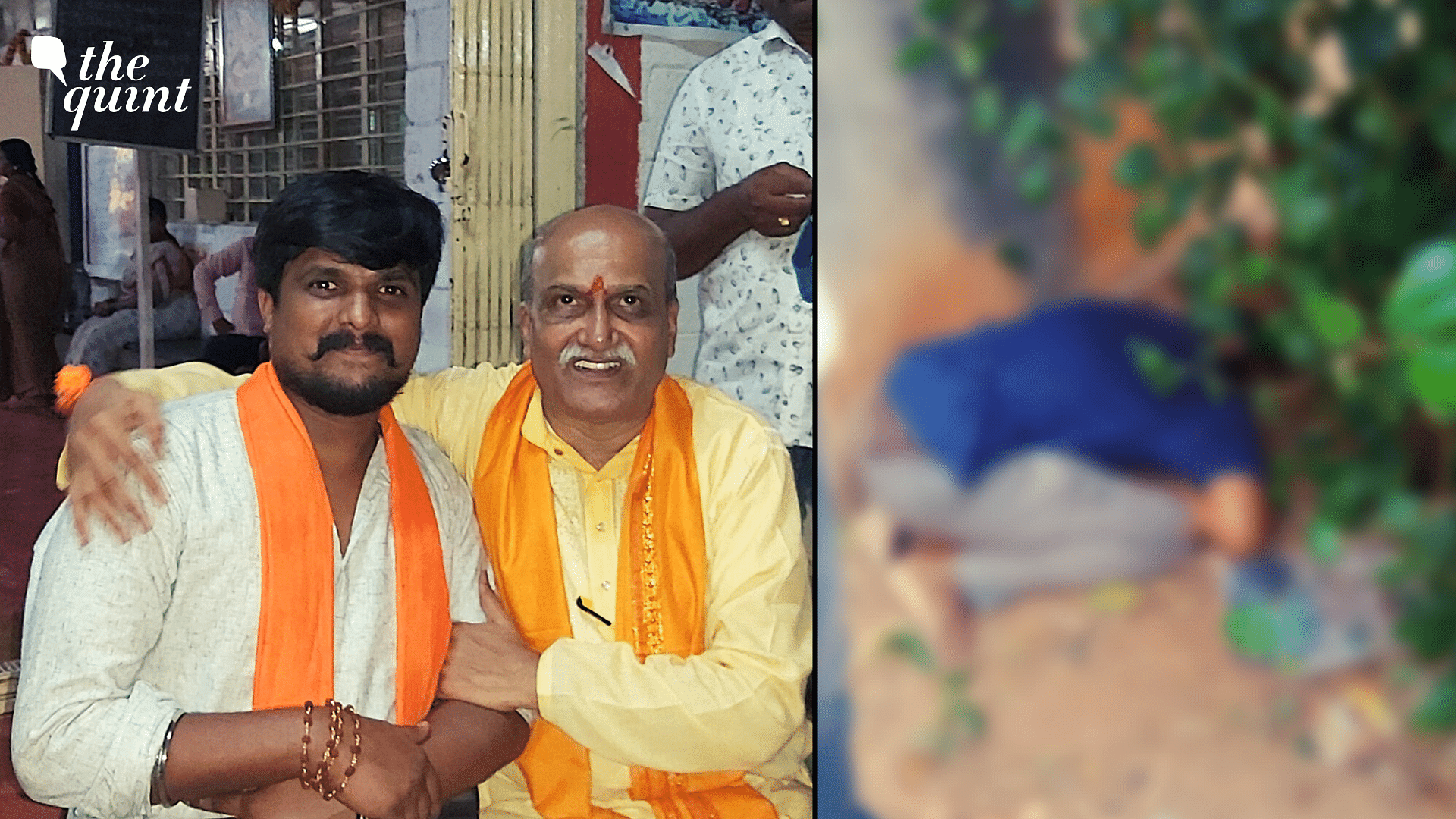 <div class="paragraphs"><p>Cow vigilante Puneeth Kerehalli with the chief of right-wing group Sri Ram Sena, Pramod Muthalik (left). The body of Idrees Pasha (right).</p></div>