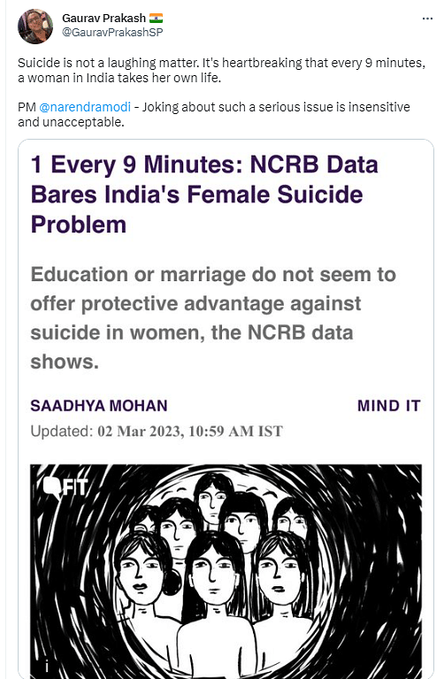 According to the NCRB data, India reported 1,64,033 cases of deaths by suicide in 2021. 