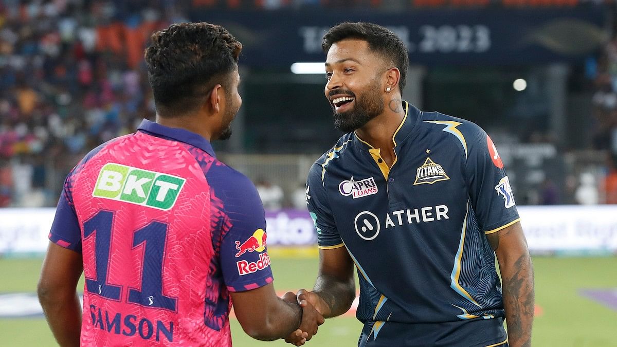 <div class="paragraphs"><p>Sanju Samson of Rajasthan Royals and Hardik Pandya of Gujarat Titans at the toss during the 23rd match of the Tata Indian Premier League 2023 between the Gujarat Titans and the Rajasthan Royals</p></div>