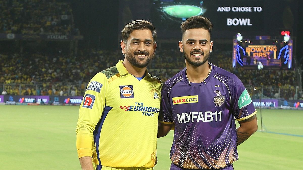 <div class="paragraphs"><p>MS Dhoni (c) of Chennai Superkings and Nitish Rana of Kolkata Knight Riders at the toss during match 33 of the Tata Indian Premier League 2023 between the Kolkata Knight Riders and the Chennai Super Kings</p></div>