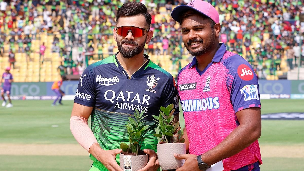 <div class="paragraphs"><p>Virat Kohli of Royal Challengers Bangalore and Sanju Samson of Rajasthan Royals at toss during match 32 of the Tata Indian Premier League 2023 between the Royal Challengers Bangalore and the Rajasthan Royals</p></div>