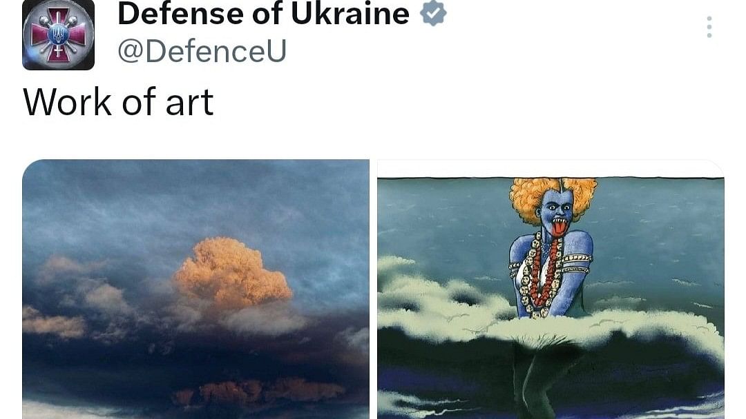 <div class="paragraphs"><p>The tweet, which has now been deleted, shows a huge cloud formed due to an explosion morphed into a woman with blue skin - with her tongue hanging out and a garland of skulls around her neck - all of which resemble the Goddess.</p></div>