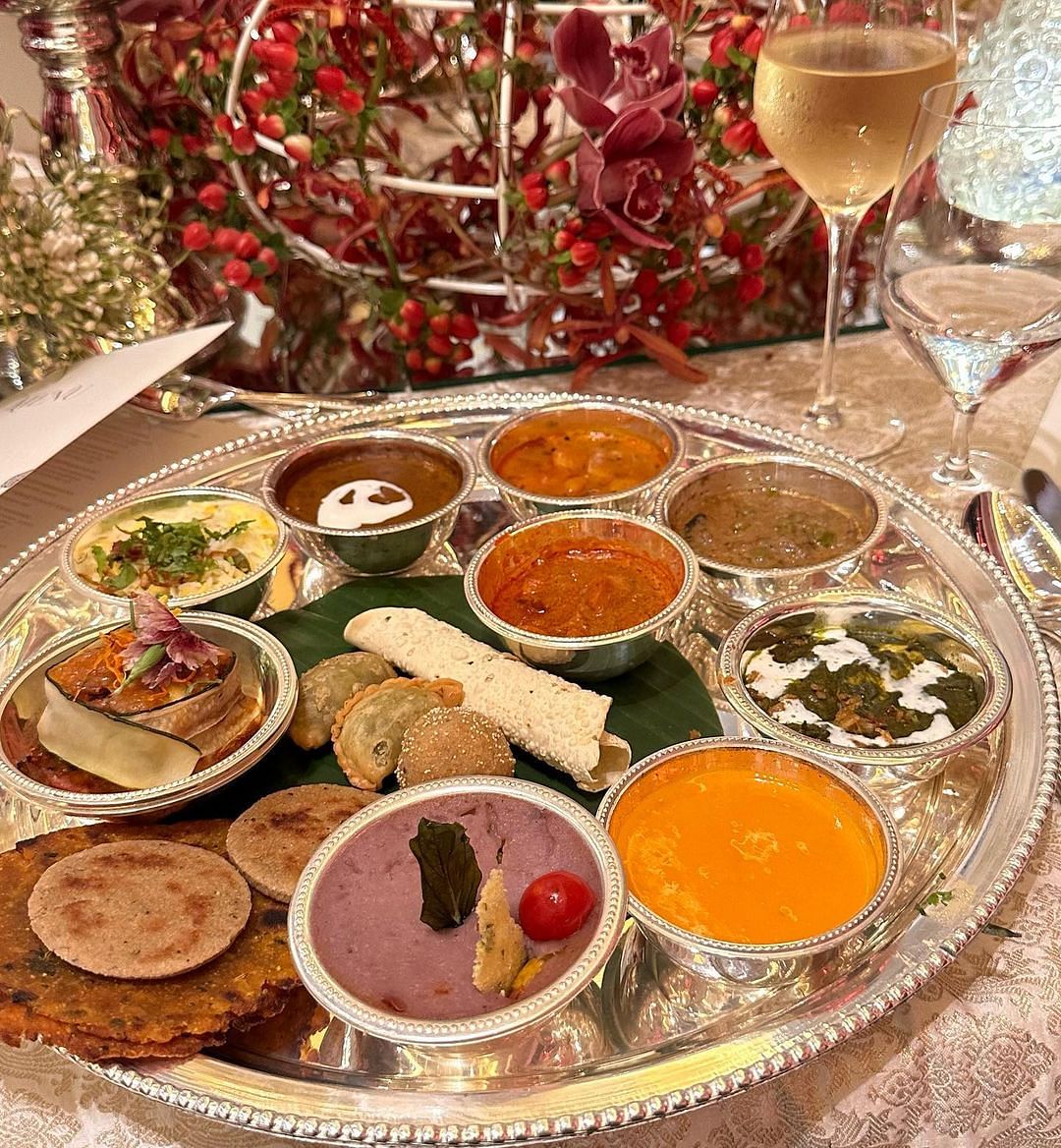 The food was served in a silver thali at the inauguration of the Nita Mukesh Ambani Cultural Centre.