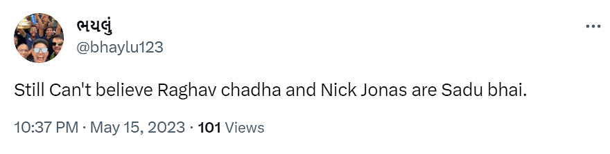 A tweet read, "when nick jonas and raghav chadha can be brother in laws, anything is possible - brave new world"