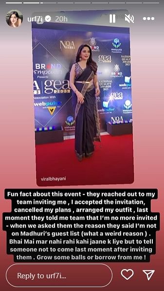 Urfi Javed took to Instagram to elaborate on why she was "uninvited" from the event.