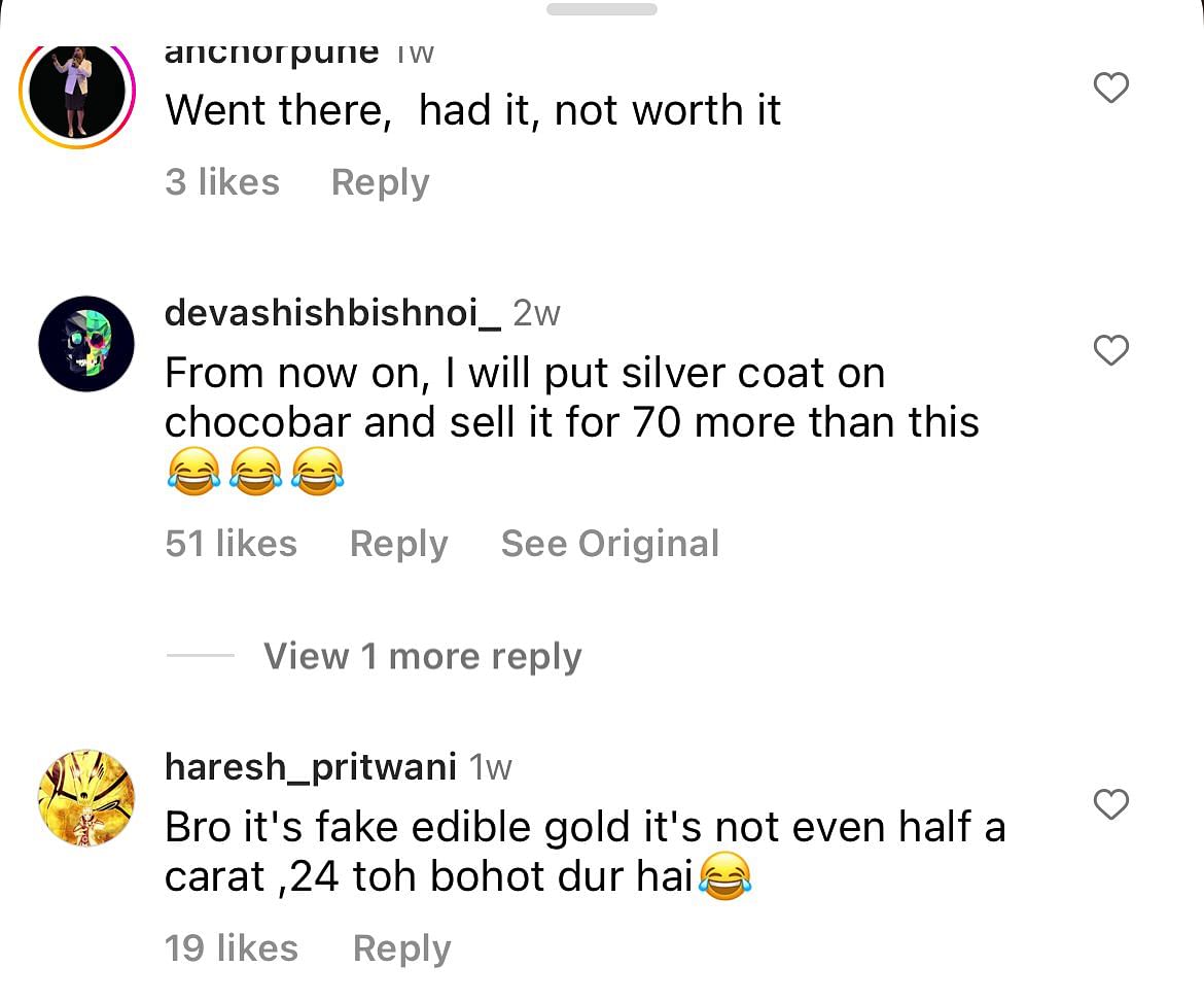 An Instagram user commented, "From now on, I will put silver chocobar and sell it for 70 more than this."