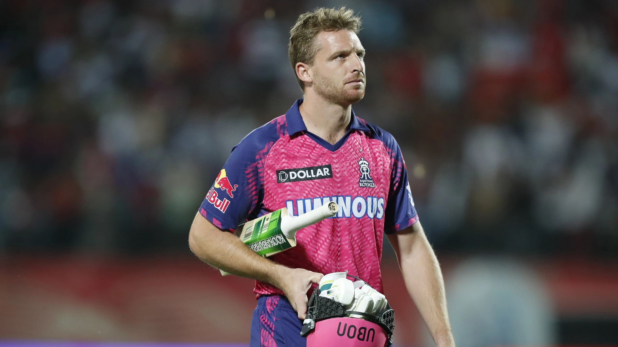 <div class="paragraphs"><p>Jos Buttler departs back to the dressing after failing to score a single run against Punjab Kings</p></div>