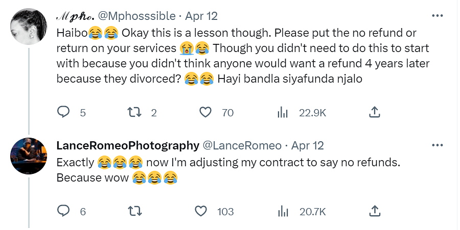 The photographer shared the screenshots with the tweet, "I swear my life is a movie - you can't make this stuff up."