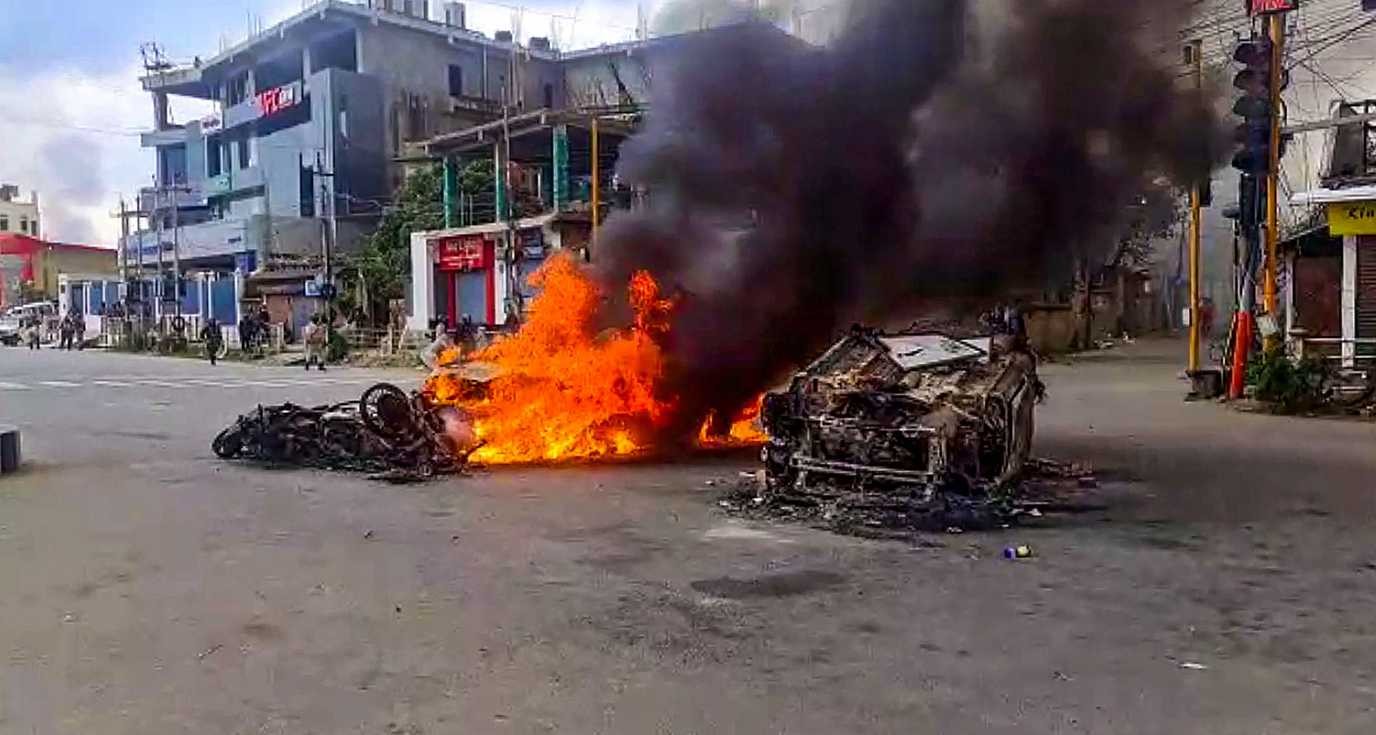 <div class="paragraphs"><p>Vehicles set on fire after violence broke out during the Tribal Solidarity March called by the All Tribal Student Union Manipur (ATSUM) in Imphal on Thursday, 4 May. </p></div>