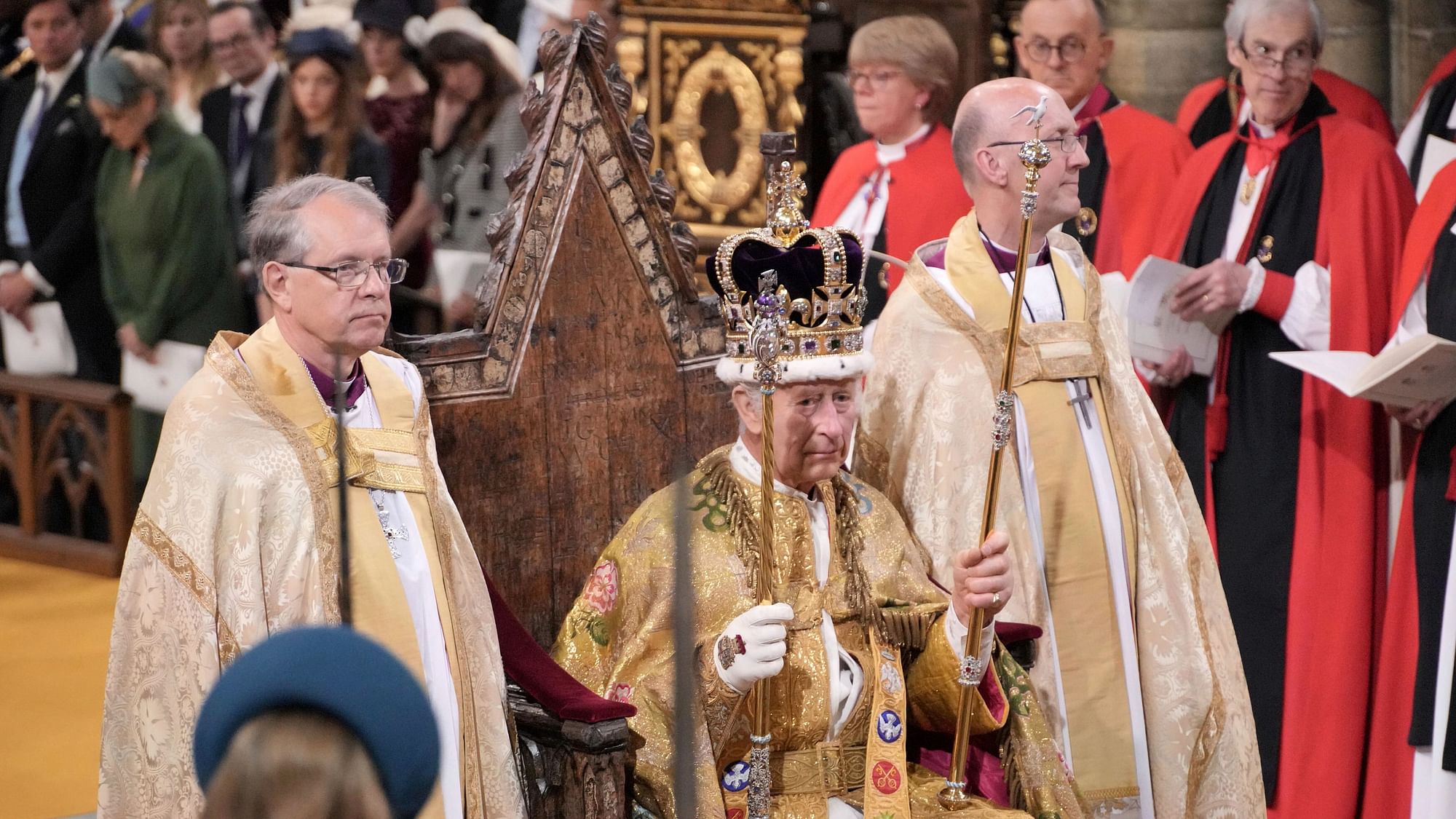 <div class="paragraphs"><p>The main ceremony itself was led by the Archbishop of Canterbury, who placed St Edward's Crown on the King's head, formally making Charles the King of England.</p></div>