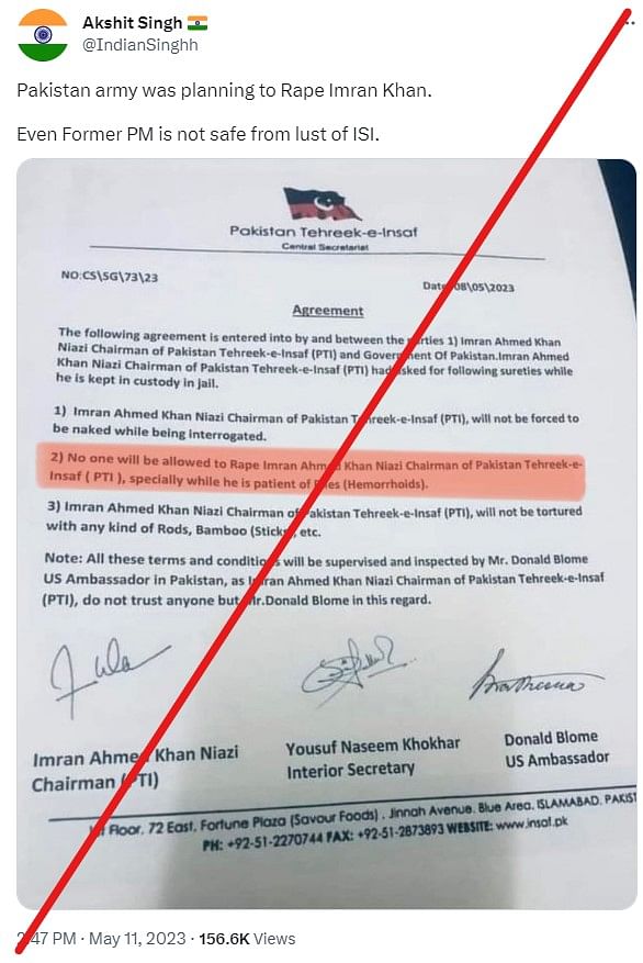 This letter purportedly issued by Imran Khan, the US Ambassador, and the Interior Secretary is fake. 