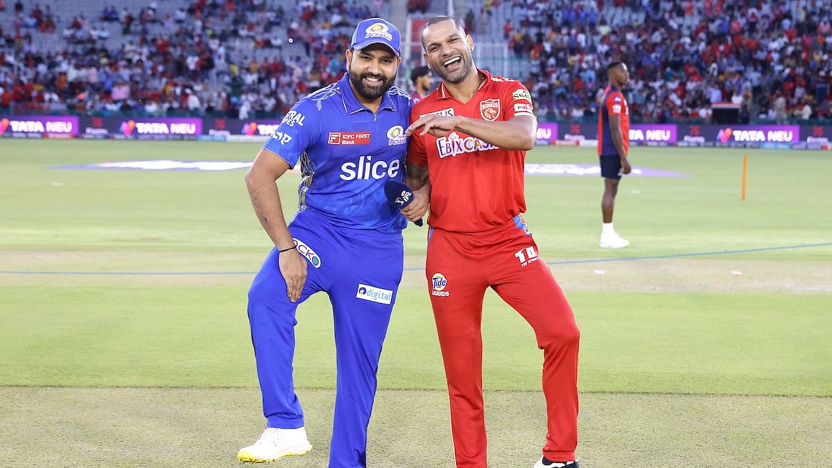 <div class="paragraphs"><p>Rohit Sharma of Mumbai Indians and Shikhar Dhawan of Punjab Kings at toss during match 46 of the Tata Indian Premier League 2023 between the Punjab Kings and the Mumbai Indians</p></div>