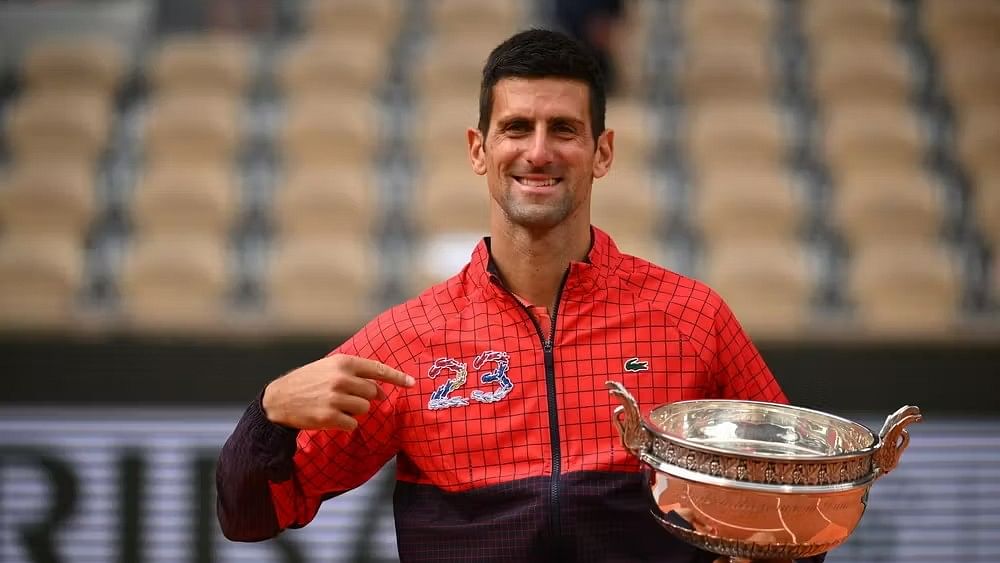 <div class="paragraphs"><p>Novak Djokovic poses after winning the French Open 2023</p></div>