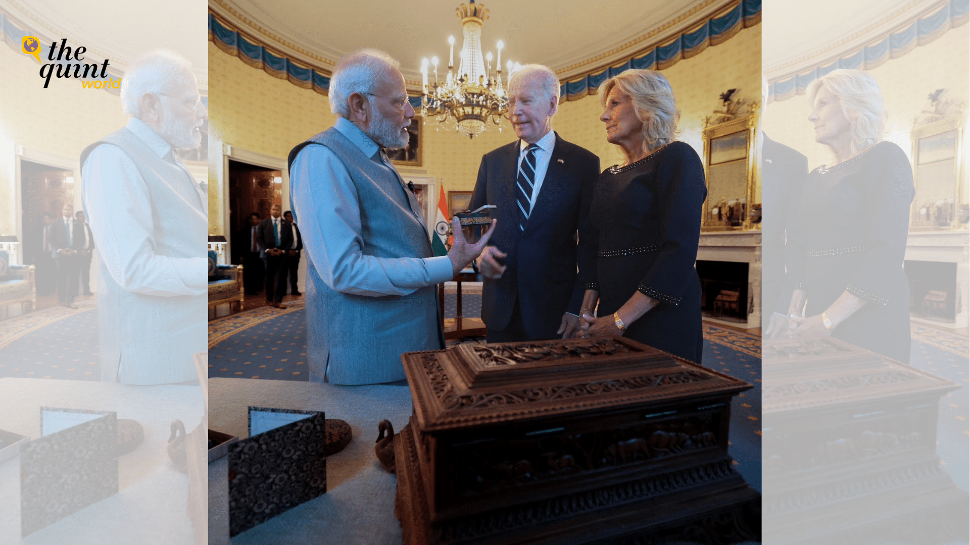 <div class="paragraphs"><p>Prime Minister Narendra Modi presented US First Lady Jill Biden with a special gift, a lab-grown diamond, during his first state visit to the United States.</p></div>