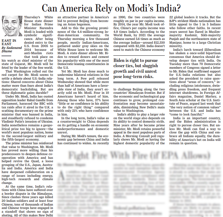 Here's how prominent American newspapers and leading news organisations reported on the Indian PM's visit.
