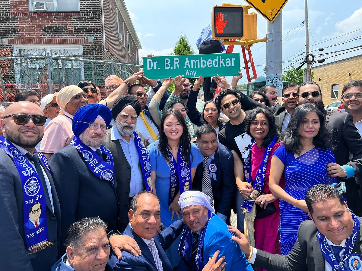A street plate bearing the words 'Dr. B.R Ambedkar Way' was put up at the intersection of Broadway and 61st Street.