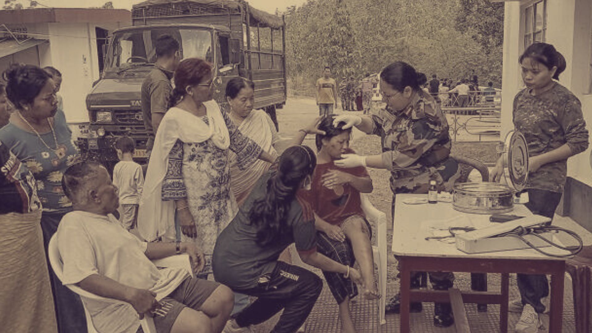 <div class="paragraphs"><p>Imphal: Army doctors examine injured persons at a relief camp for violence-hit people following tribal groups' protest over court order on Scheduled Tribe status, Manipur.</p></div>