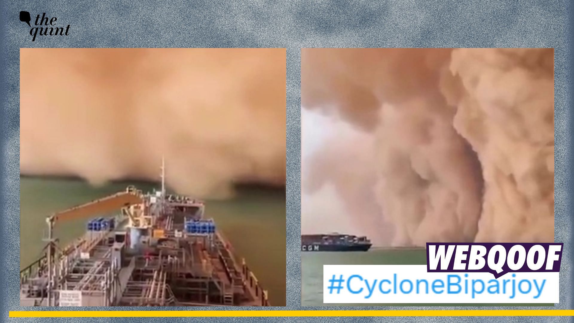 <div class="paragraphs"><p>Fact-check: An old video of a sandstorm from Egypt is being shared as a video showing Cyclone Biparjoy approaching Gujarat and Pakistan's Karachi.</p></div>