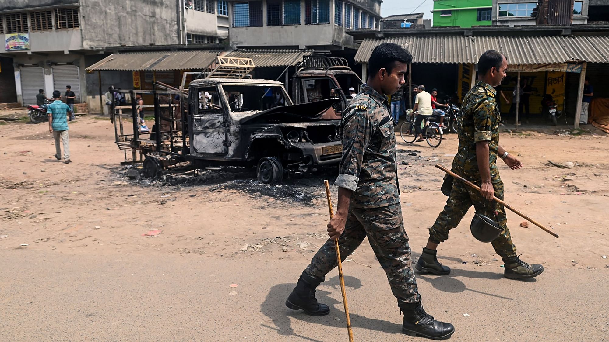 <div class="paragraphs"><p>South 24 Parganas: Security personnel after the recent violence during nominations for Panchayat elections, in South 24 Parganas district of West Bengal, Friday, June 16, 2023.</p></div>