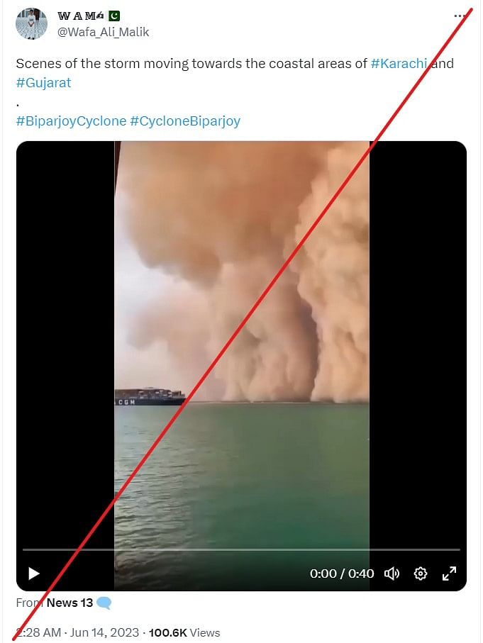 This video shows an sandstorm that happened in Egypt and not Cyclone Biparjoy hitting Gujarat's coast.