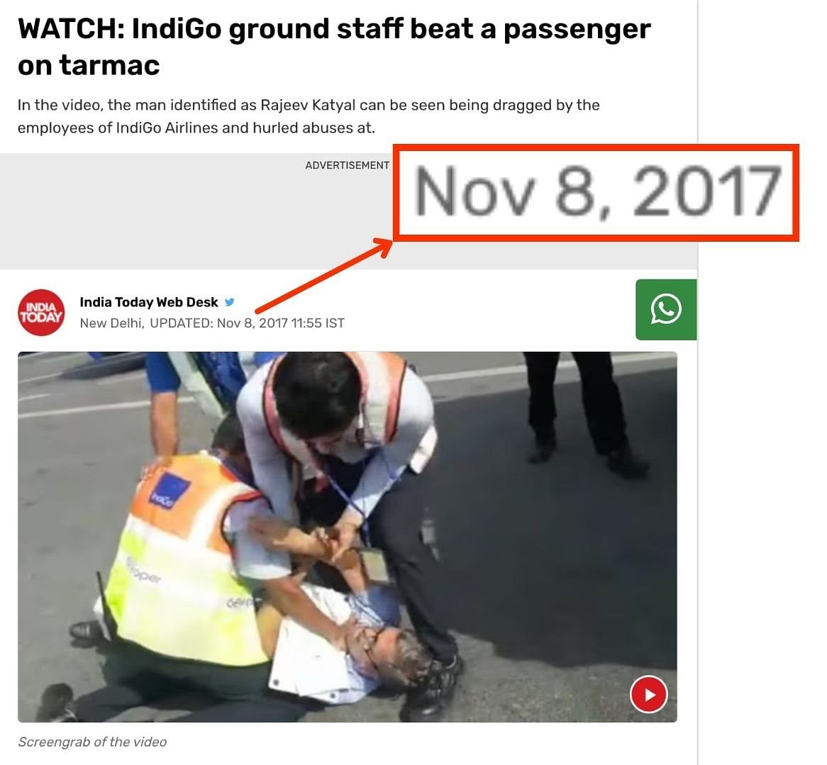 The video dates back to October 2017, when Rajeev Katyal was assaulted by IndiGo staffers at Delhi's IGI airport.